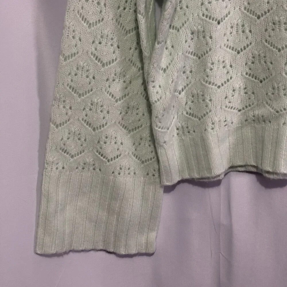 NEW J. Crew Women Supersoft Pointelle Wool Wide Sleeve Sweater Jade Green M NWT